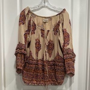 Demin Supply Ralph Lauren XS Oversized Boho Floral Hippy Long Sleeve Festival